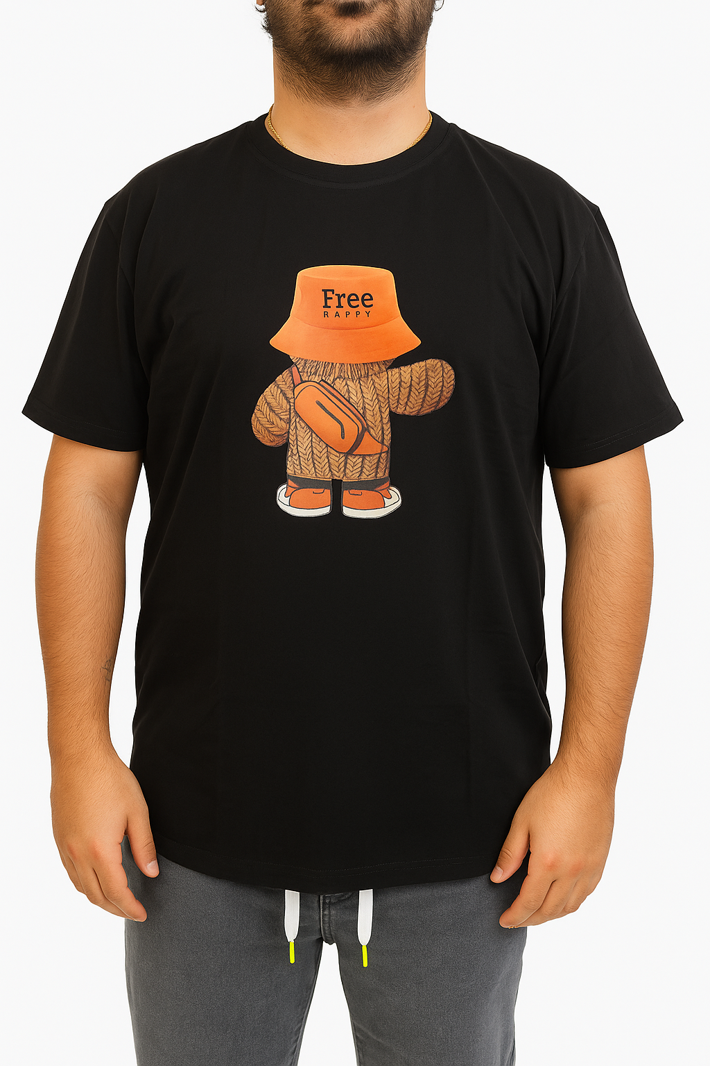 T-Shirt in Cotone Nera Stampa Teddy