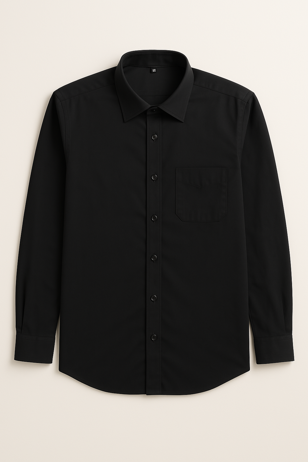 Camicia Nera Regular Fit Collo Mezzo Francese con Taschino