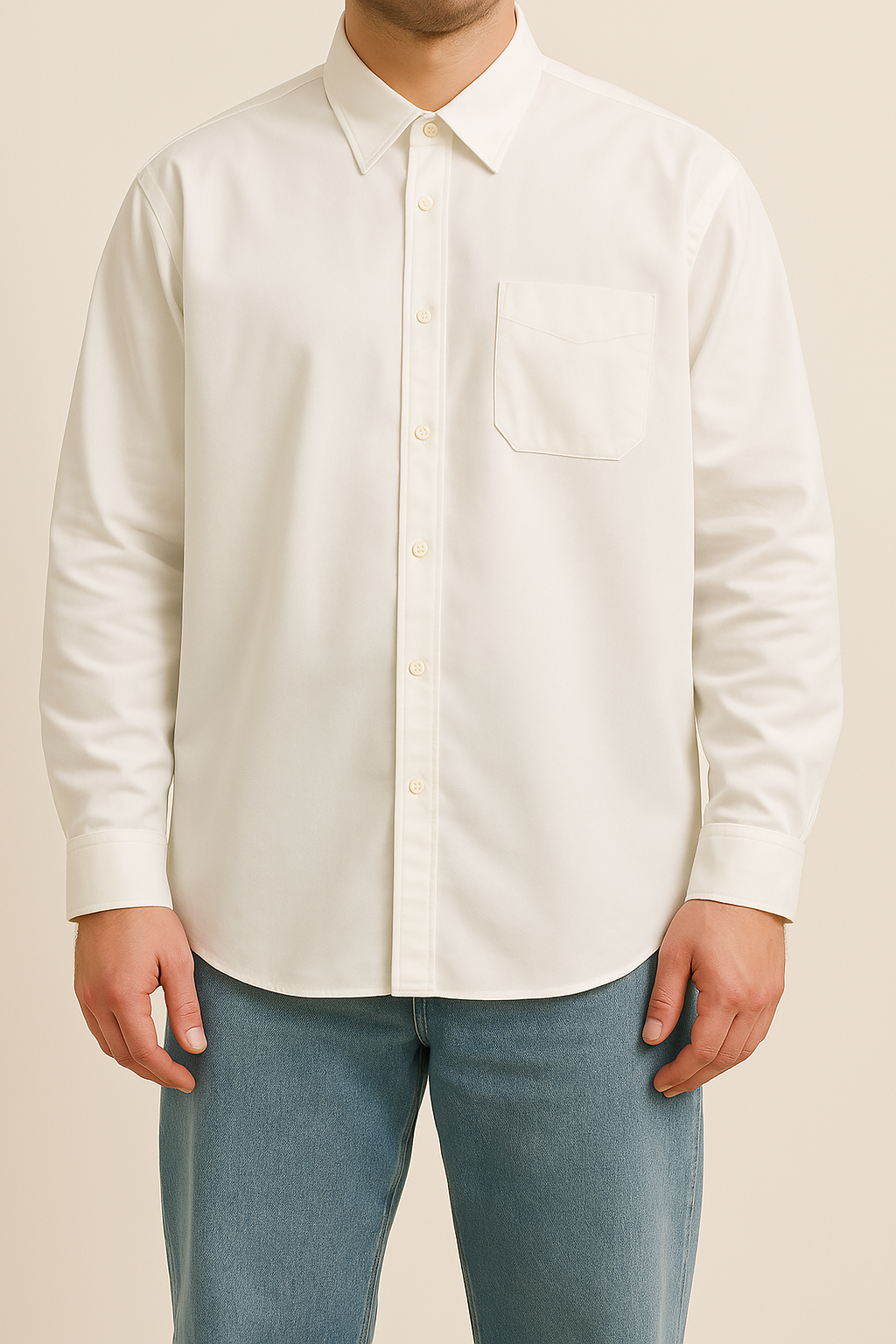 Camicia Bianca Regular Fit Collo Mezzo Francese con Taschino