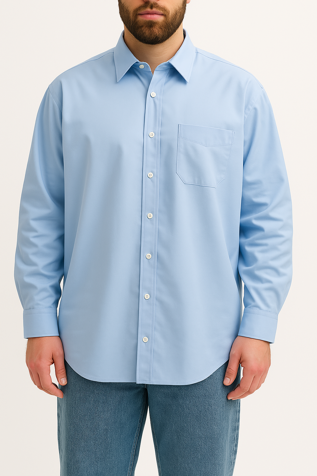 Camicia Azzurra Regular Fit Collo Mezzo Francese con Taschino