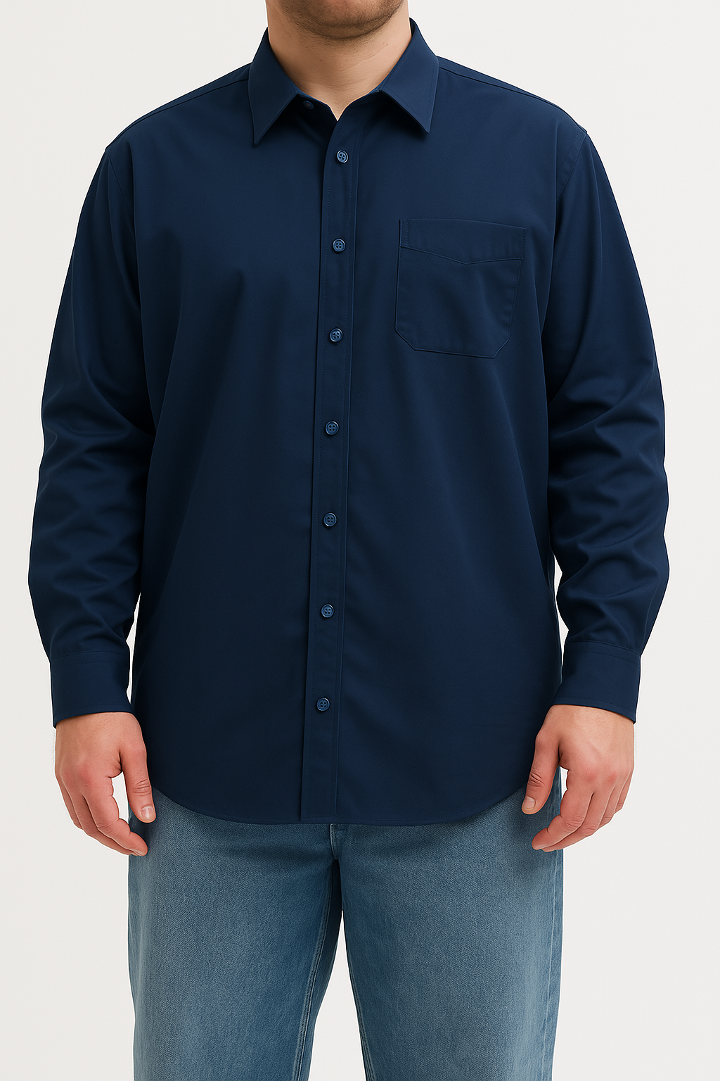 Camicia Blue Navy Regular Bianca Fit Collo Mezzo Francese con Taschino