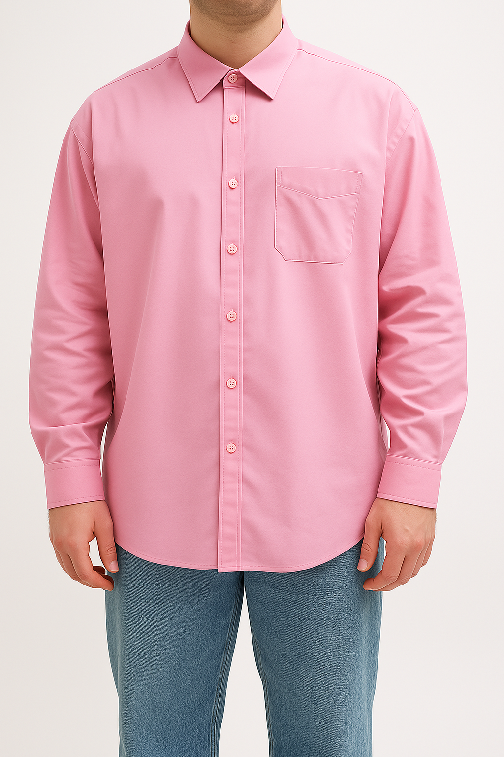 Camicia Rosa Regular Fit Collo Mezzo Francese con Taschino