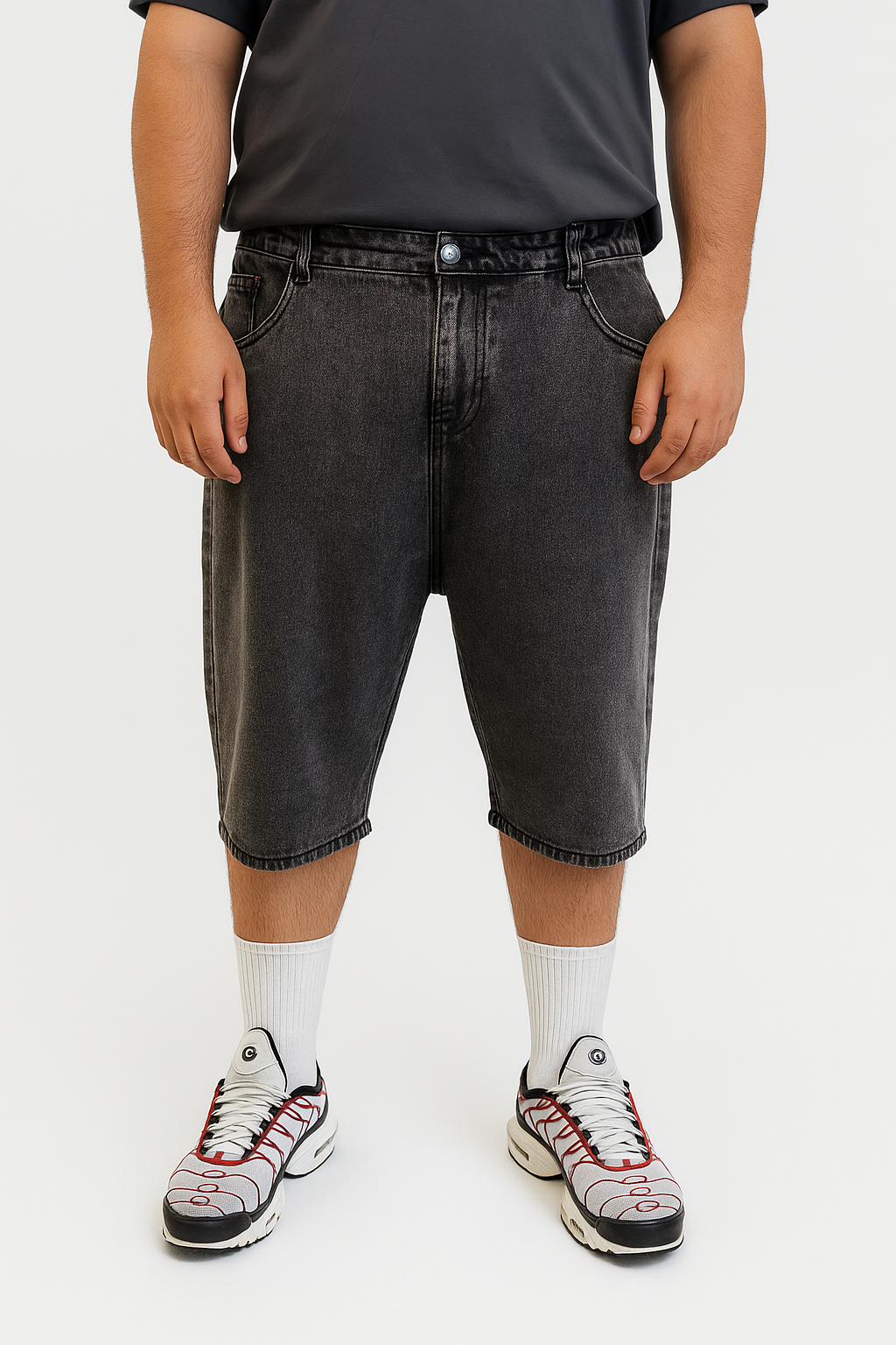 Bermuda Jeans Easy Fit con Molla laterale Nero