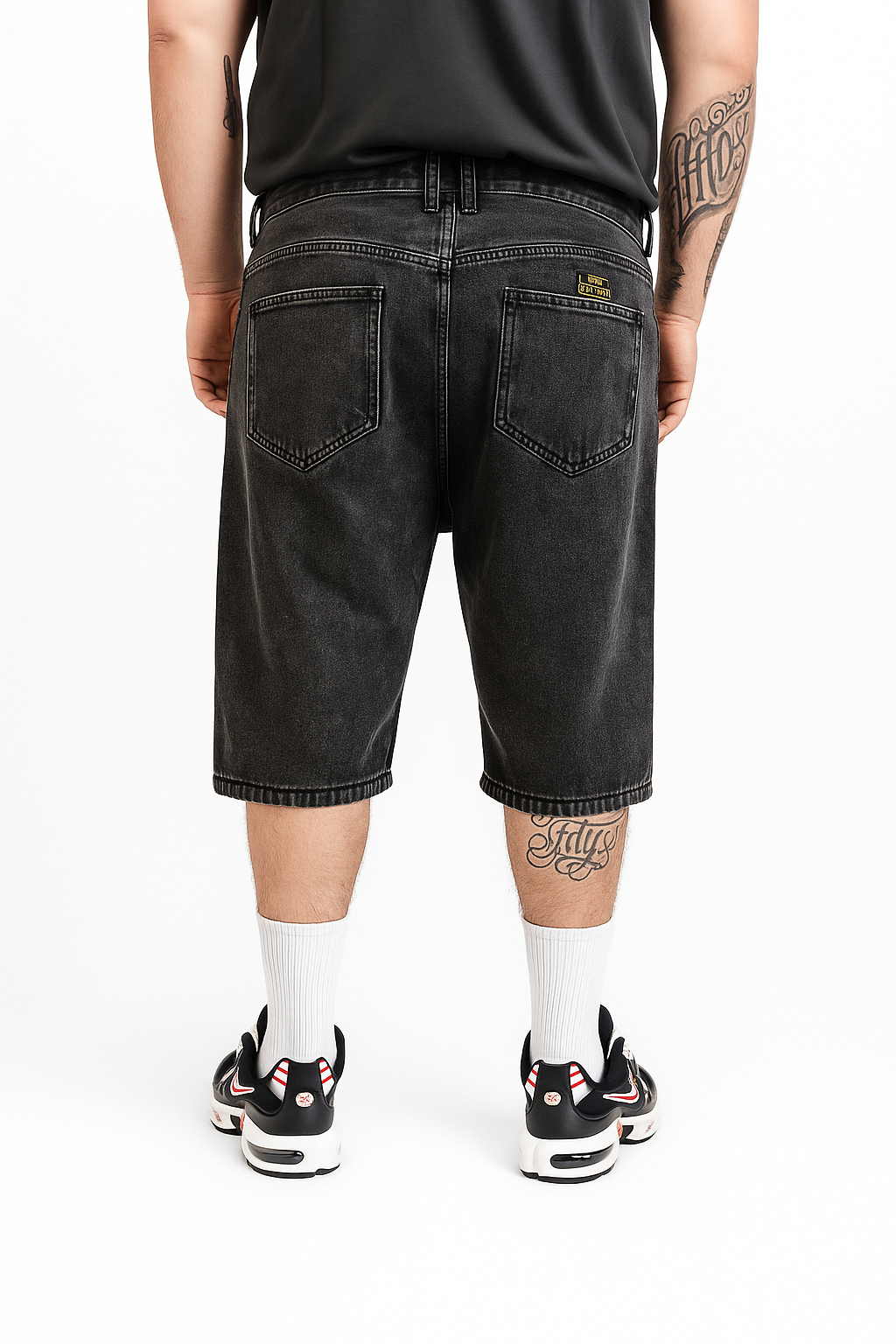 Bermuda Jeans Easy Fit con Molla laterale Nero
