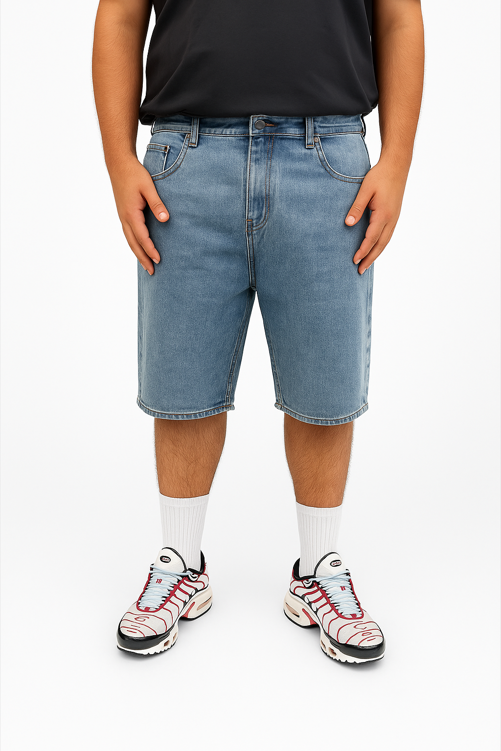 Bermuda Jeans Easy Fit con Molla laterale Denim